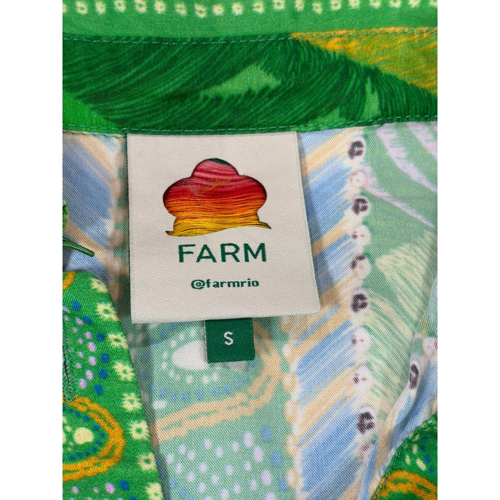 Farm Rio Macaw Scarf Chemise Tropical Parrot Green Midi Shirt Dress Belted S - Picture 3 of 14